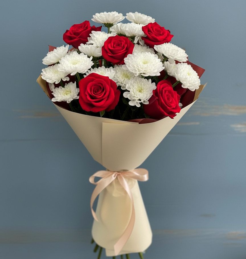 Букет цветов из: Розы и Хризантемы в Сазоново