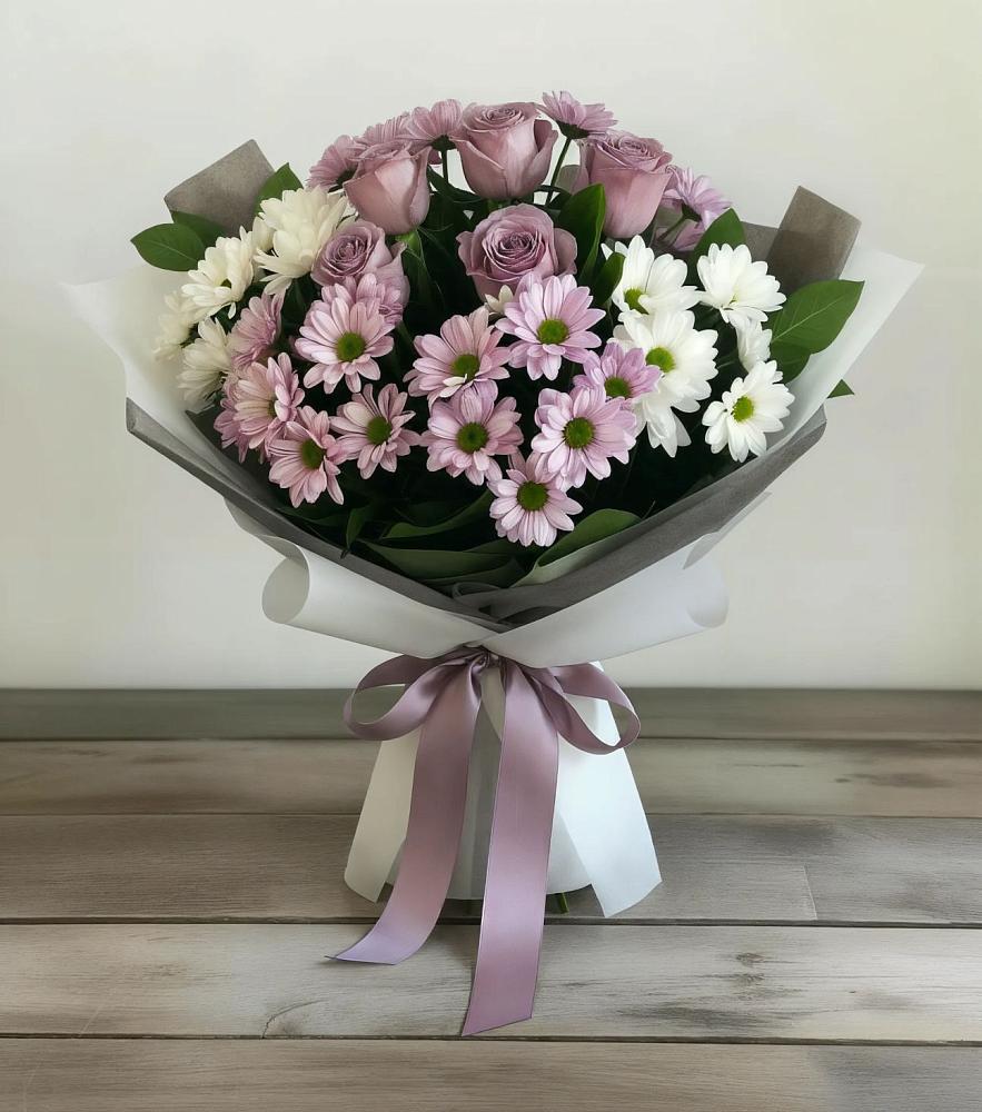 Букет цветов из: Хризантемы и Розы в Сазоново