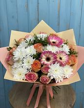 Букет цветов из:  Розы, Герберы и Хризантемы #REPLACE_PRED# Сазоново