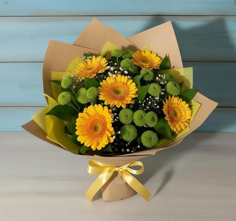 Букет цветов из: Герберы и Хризантемы в Сазоново
