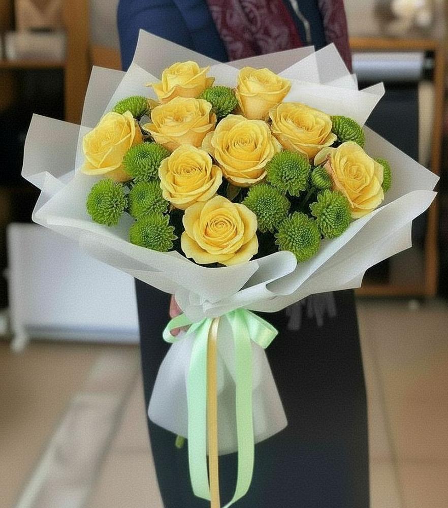 Букет цветов из: Хризантемы и Розы в Сазоново