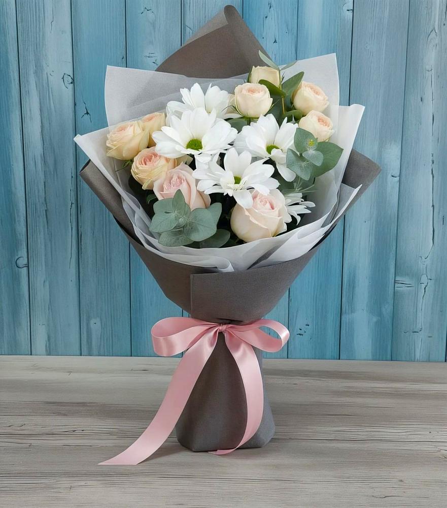 Букет цветов из: Хризантемы и Розы в Сазоново