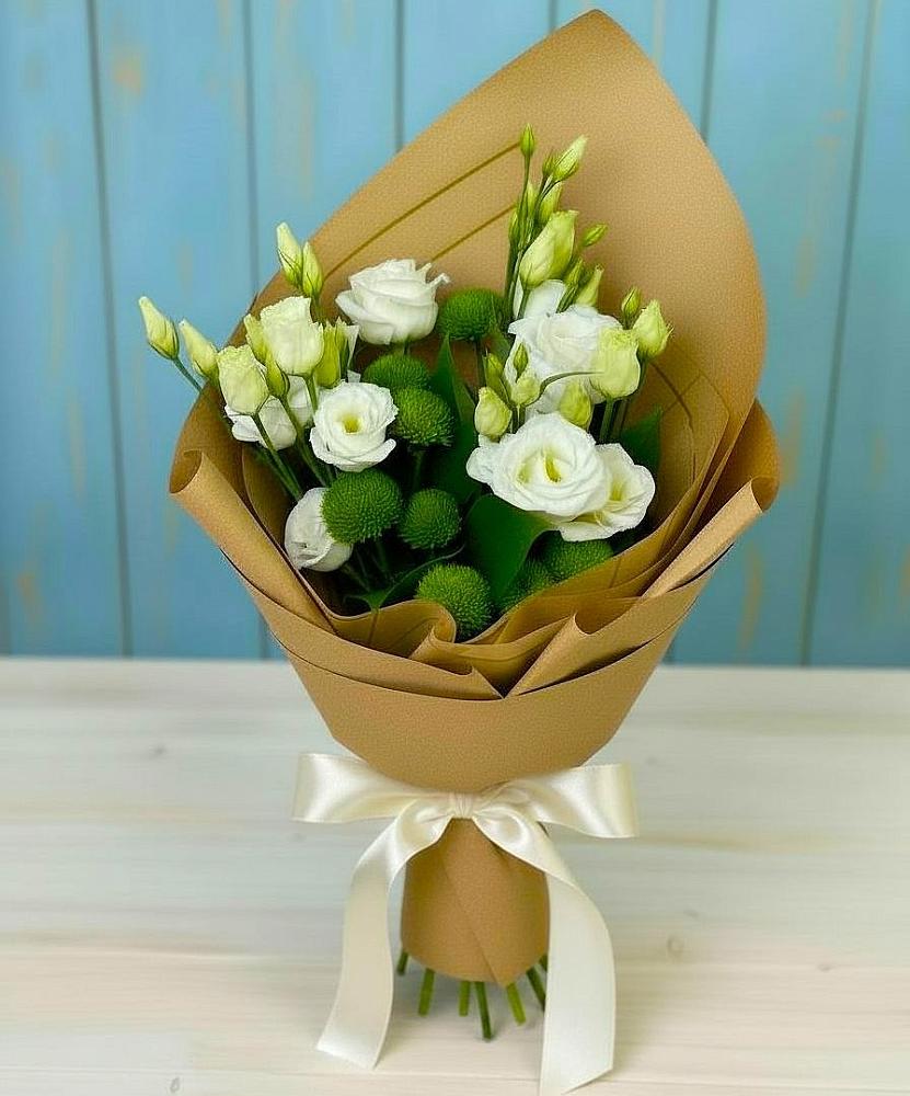 Букет цветов из: Хризантемы и Лизиантусы в Сазоново