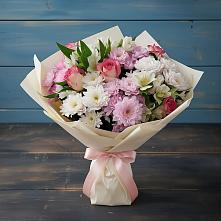 Букет цветов из:  Хризантемы, Альстромерии и Розы в Сазоново