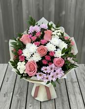 Букет цветов из:  Альстромерии, Гвоздики, Розы и Хризантемы в Сазоново