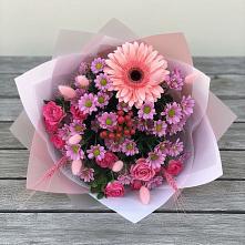Букет цветов из:  Розы, Герберы и Хризантемы в Сазоново