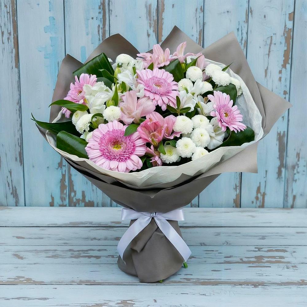 Букет цветов из: Герберы, Альстромерии и Хризантемы в Сазоново