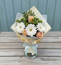 Букет цветов из:  Герберы, Розы и Хризантемы в Сазоново