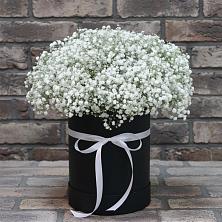 Цветочная композиция из Гипсофила в шляпной коробке в Сазоново